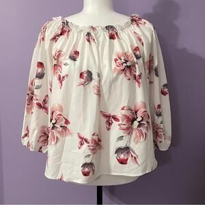 Floral Pink and White shirt with Bishop Sleeves